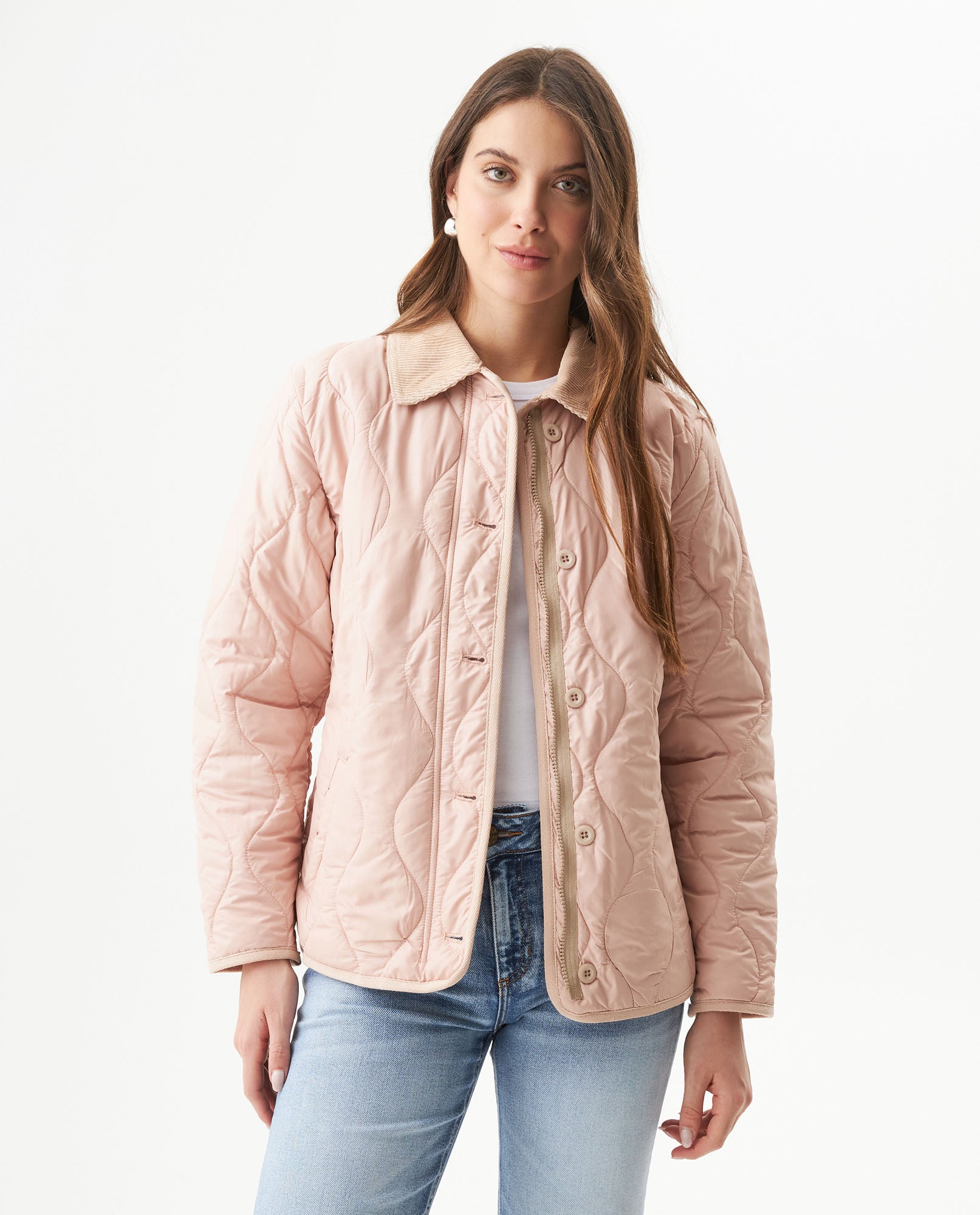 Women's Corduroy Collar Wave Quilted Jacket in Polyester, Radiant - 2
