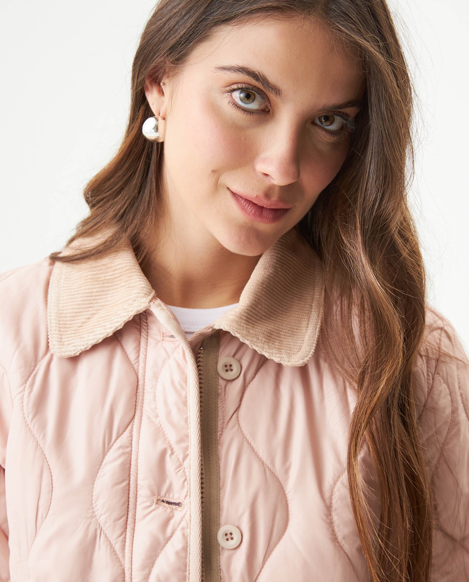 Women's Corduroy Collar Wave Quilted Jacket in Polyester, Radiant - 4