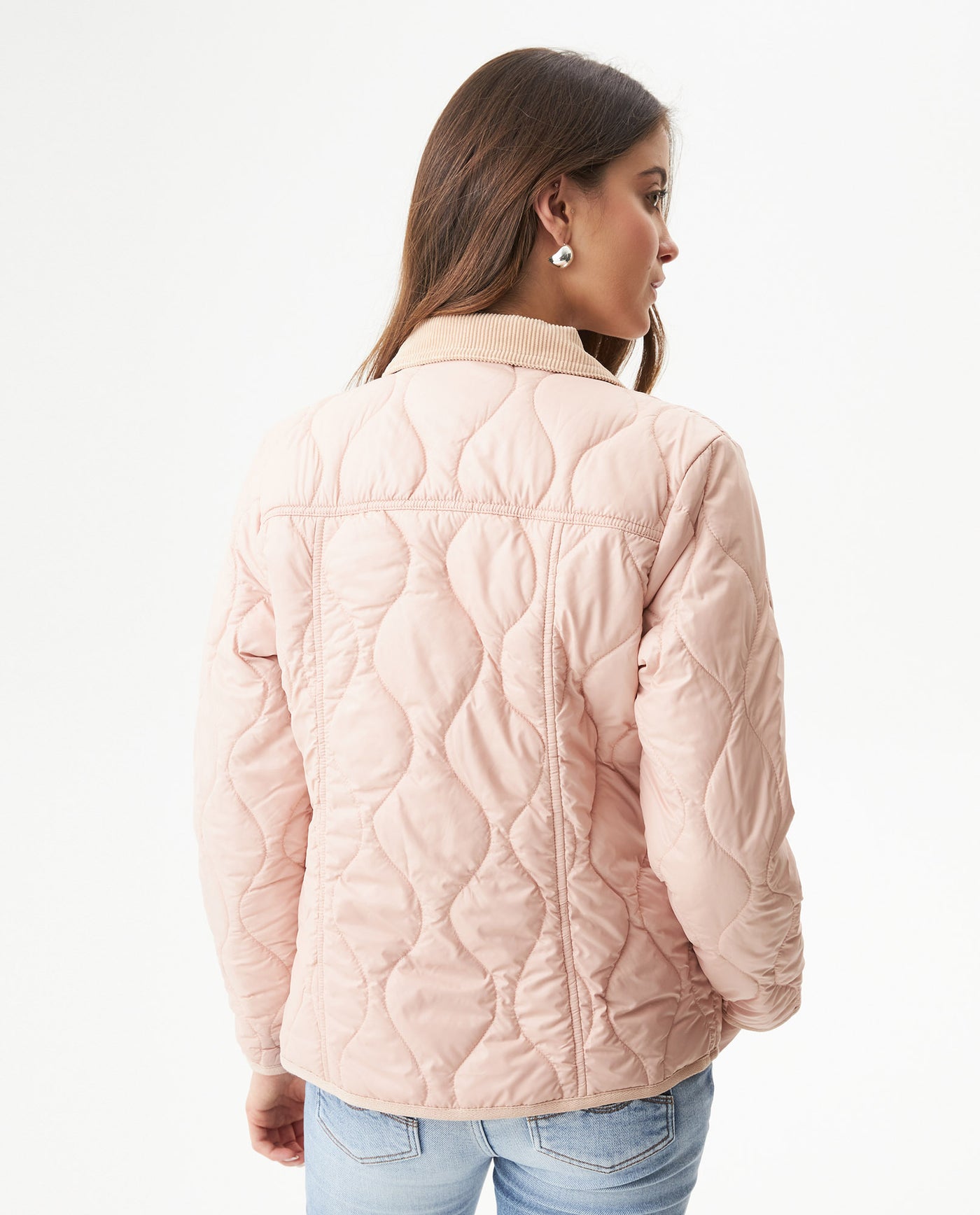 Women's Corduroy Collar Wave Quilted Jacket in Polyester, Radiant - 5