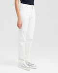 Women's High-Waisted Straight Leg Pants with Cascading Stone Details in Cotton-Elastane - 3