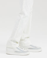 Women's High-Waisted Straight Leg Pants with Cascading Stone Details in Cotton-Elastane - 5