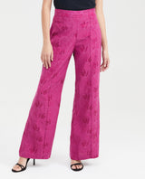 Women's High-Waisted Palazzo Pants with Tonal Foliage Pattern in Cotton-Viscose-Linen - 1