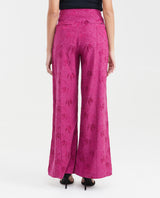 Women's High-Waisted Palazzo Pants with Tonal Foliage Pattern in Cotton-Viscose-Linen - 5