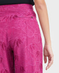 Women's High-Waisted Palazzo Pants with Tonal Foliage Pattern in Cotton-Viscose-Linen - 6