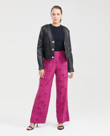 Women's High-Waisted Palazzo Pants with Tonal Foliage Pattern in Cotton-Viscose-Linen - 7