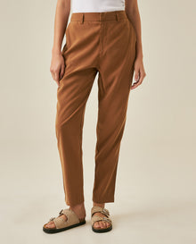 Womens Pants Essential Straight Silhouette Rayon Blend High Rise - Brown 63_731H000_CAF181031_0