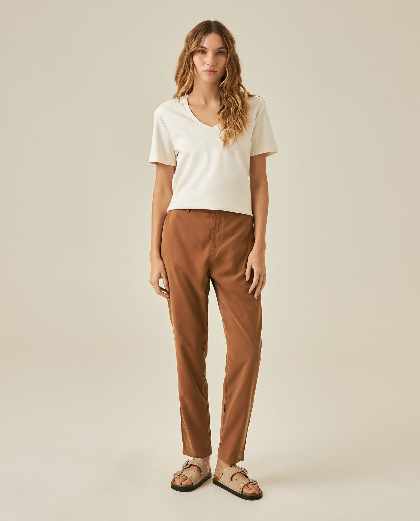 Womens Pants Essential Straight Silhouette Rayon Blend High Rise - Brown 63_731H000_CAF181031_4