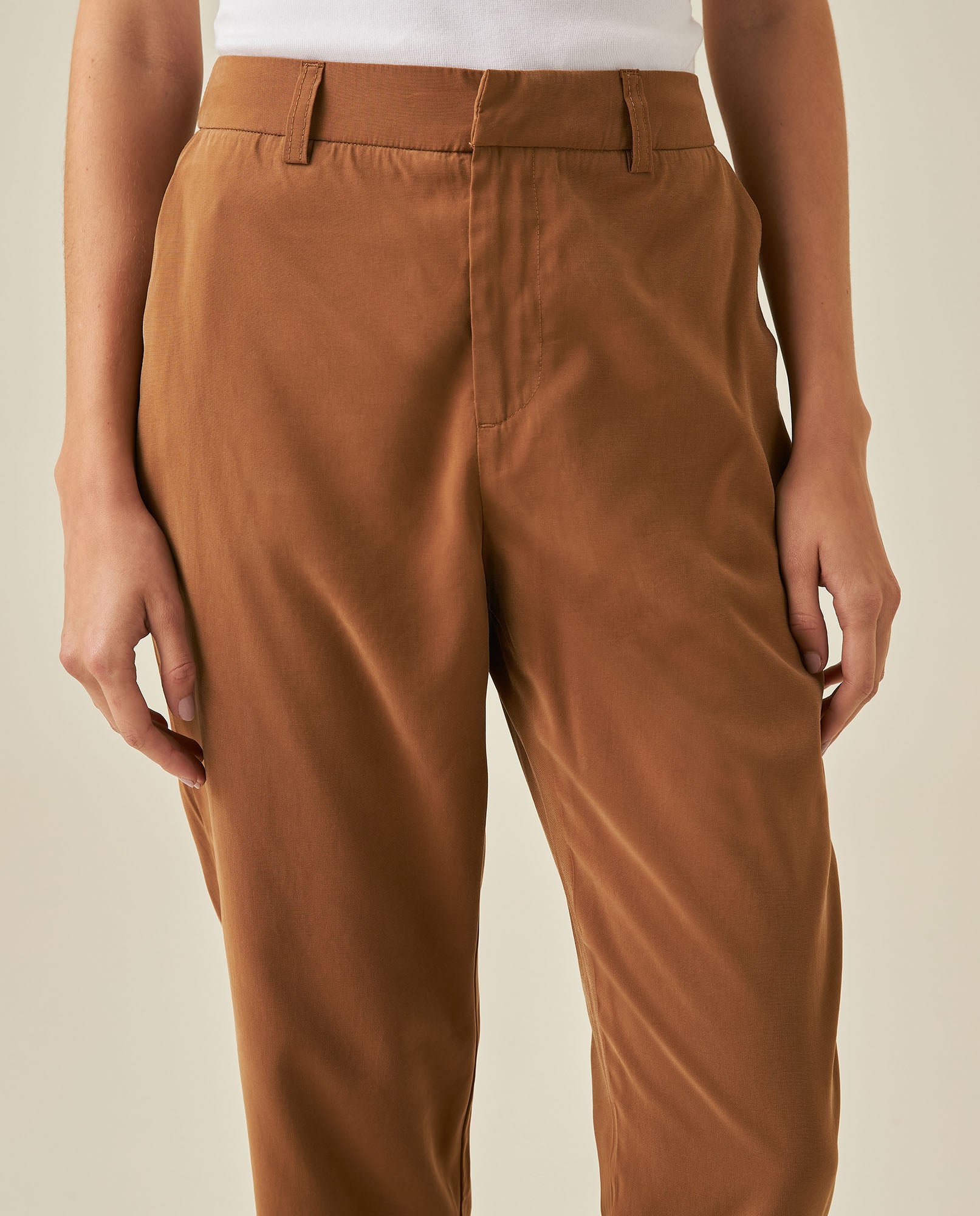 Womens Pants Essential Straight Silhouette Rayon Blend High Rise - Brown 63_731H000_CAF181031_5