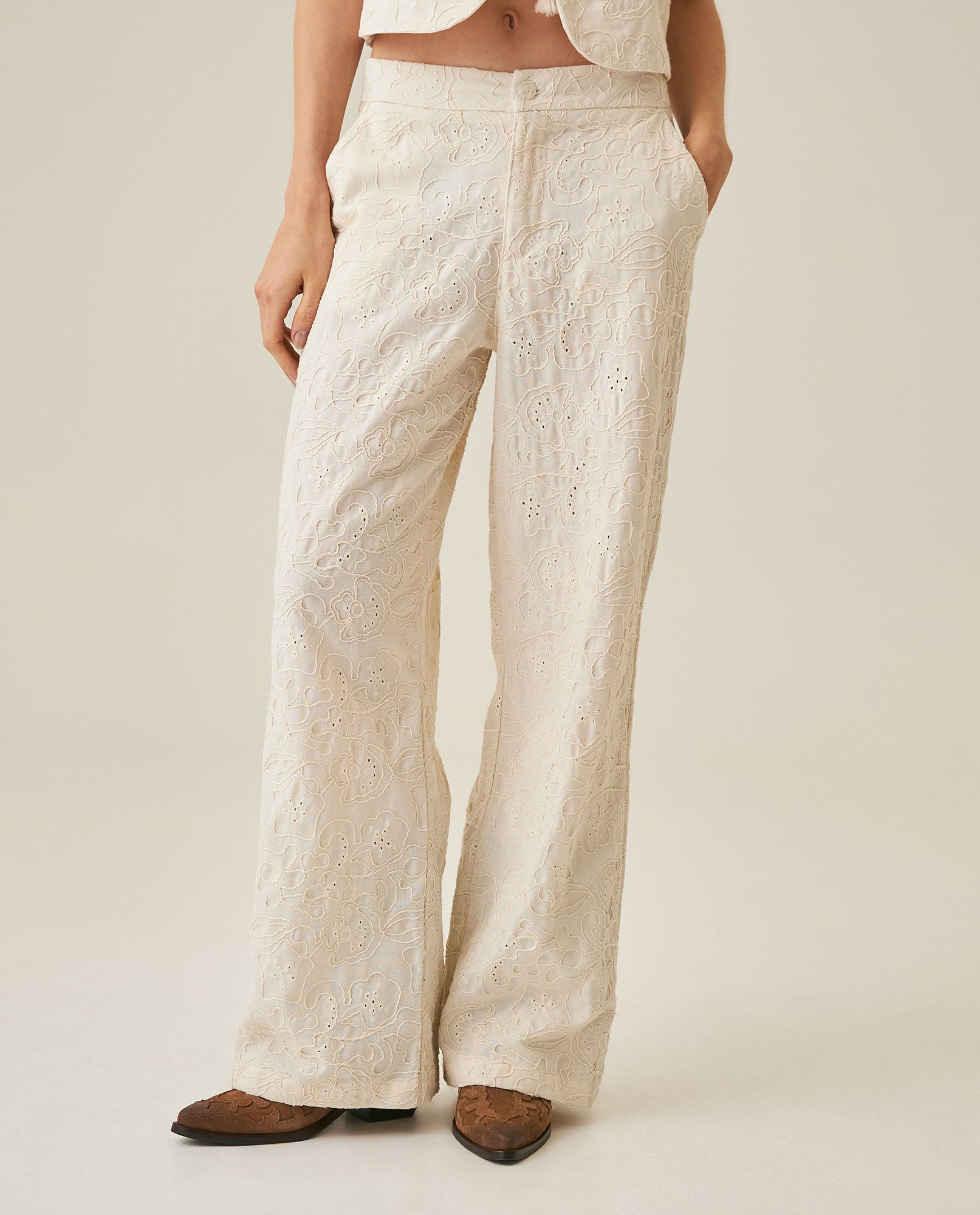 Womens Pants Straight Silhouette High Rise Rayon Blend - Raw 63_731H002_CRU125202_0