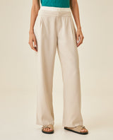 Womens Pants Wide Leg High Rise Rayon Blend Double Waistband - Beige 63_731H003_BEI140002_0