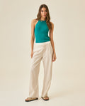 Womens Pants Wide Leg High Rise Rayon Blend Double Waistband - Beige 63_731H003_BEI140002_4