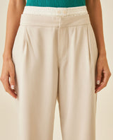 Womens Pants Wide Leg High Rise Rayon Blend Double Waistband - Beige 63_731H003_BEI140002_5