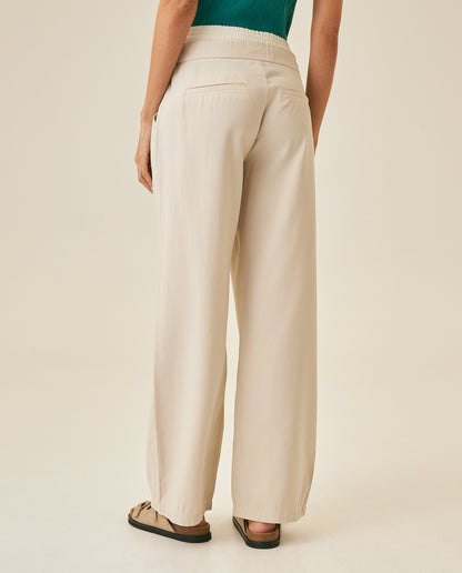 Womens Pants Wide Leg High Rise Rayon Blend Double Waistband - Beige 63_731H003_BEI140002_6