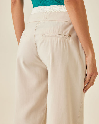 Womens Pants Wide Leg High Rise Rayon Blend Double Waistband - Beige 63_731H003_BEI140002_7