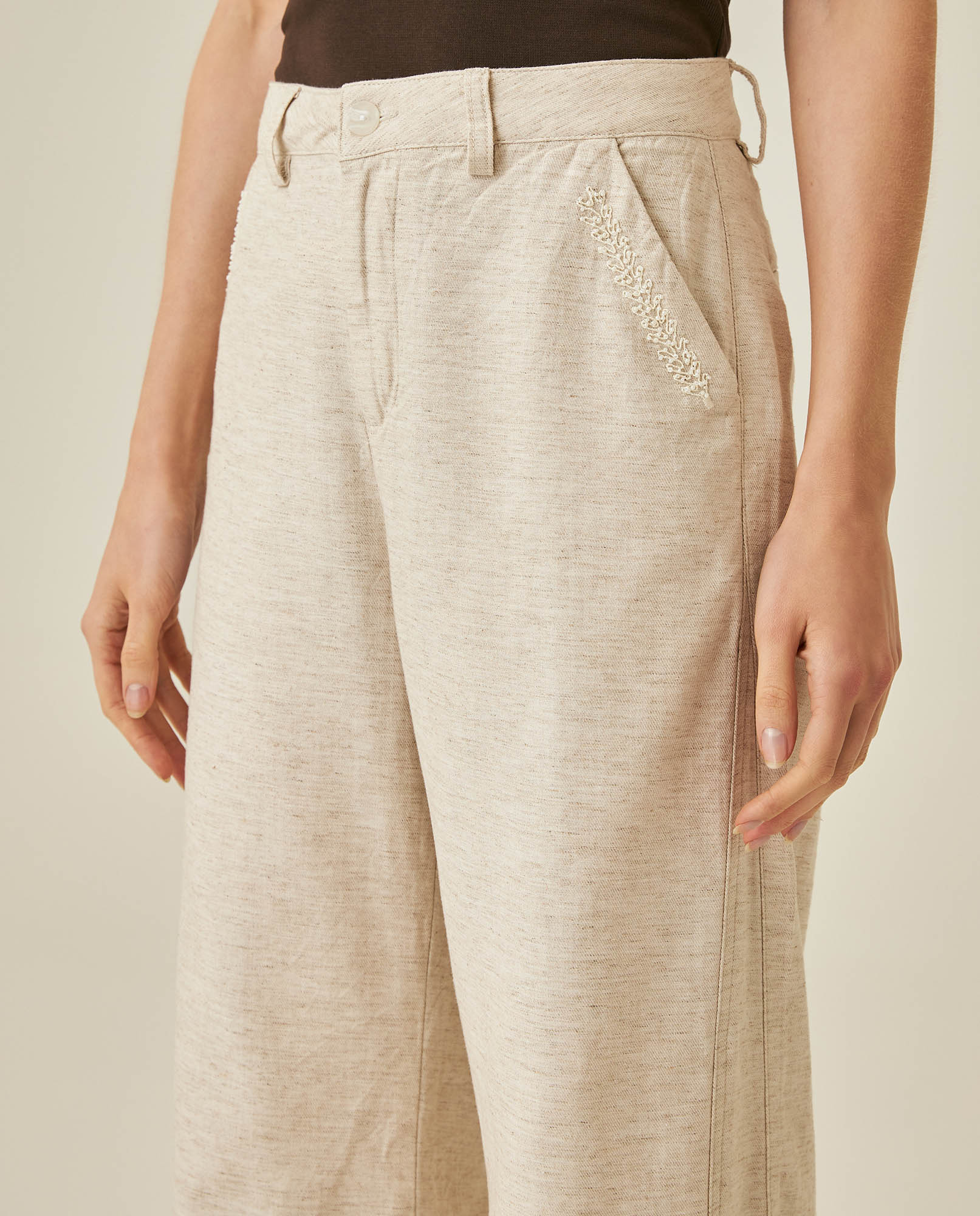 Womens Pants Wide Leg High Rise Cotton Viscose Linen Blend - Raw 63_731H004_CRU110701_5