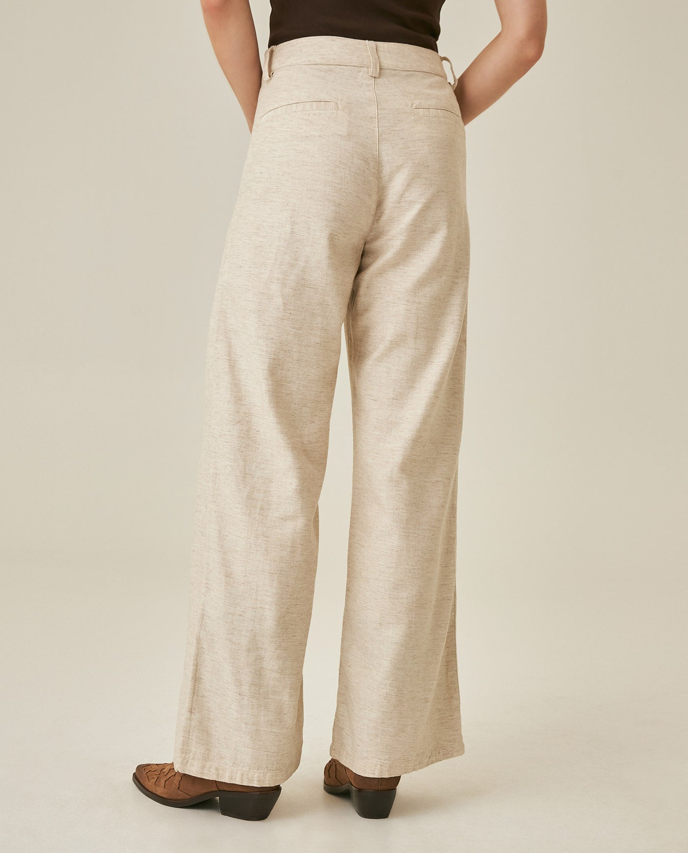 Womens Pants Wide Leg High Rise Cotton Viscose Linen Blend - Raw 63_731H004_CRU110701_6
