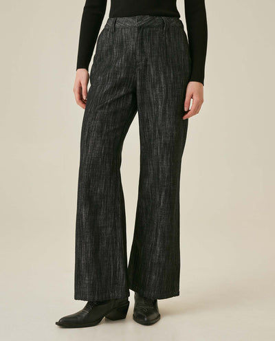 Women's Pants Wide Leg High Rise Cotton Denim Rhinestones - Black
