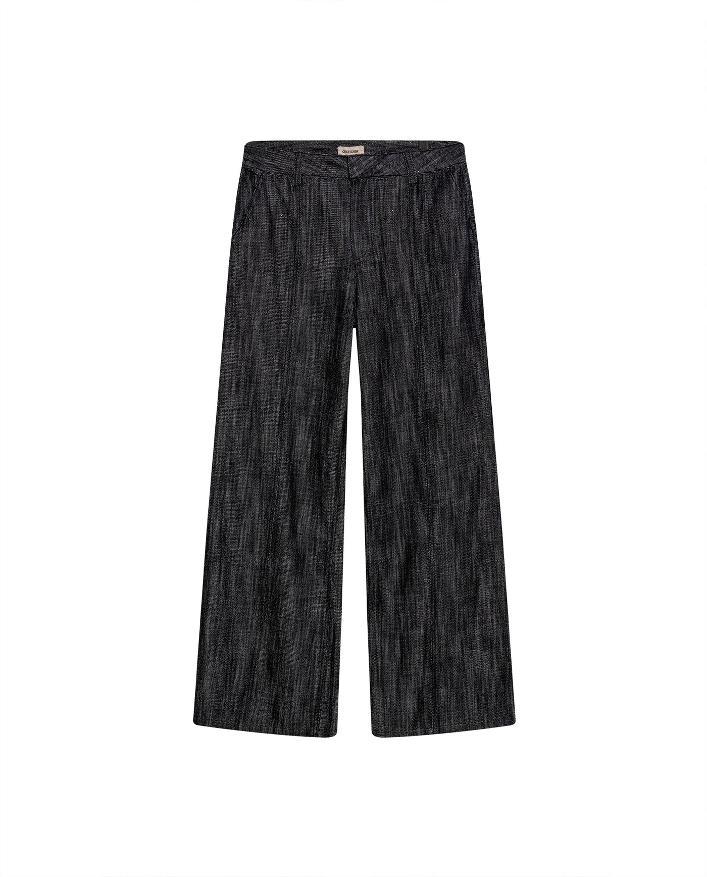 Womens Pants Wide Leg High Rise Cotton Denim Rhinestones - Black 63_731H005_NEG194004_3