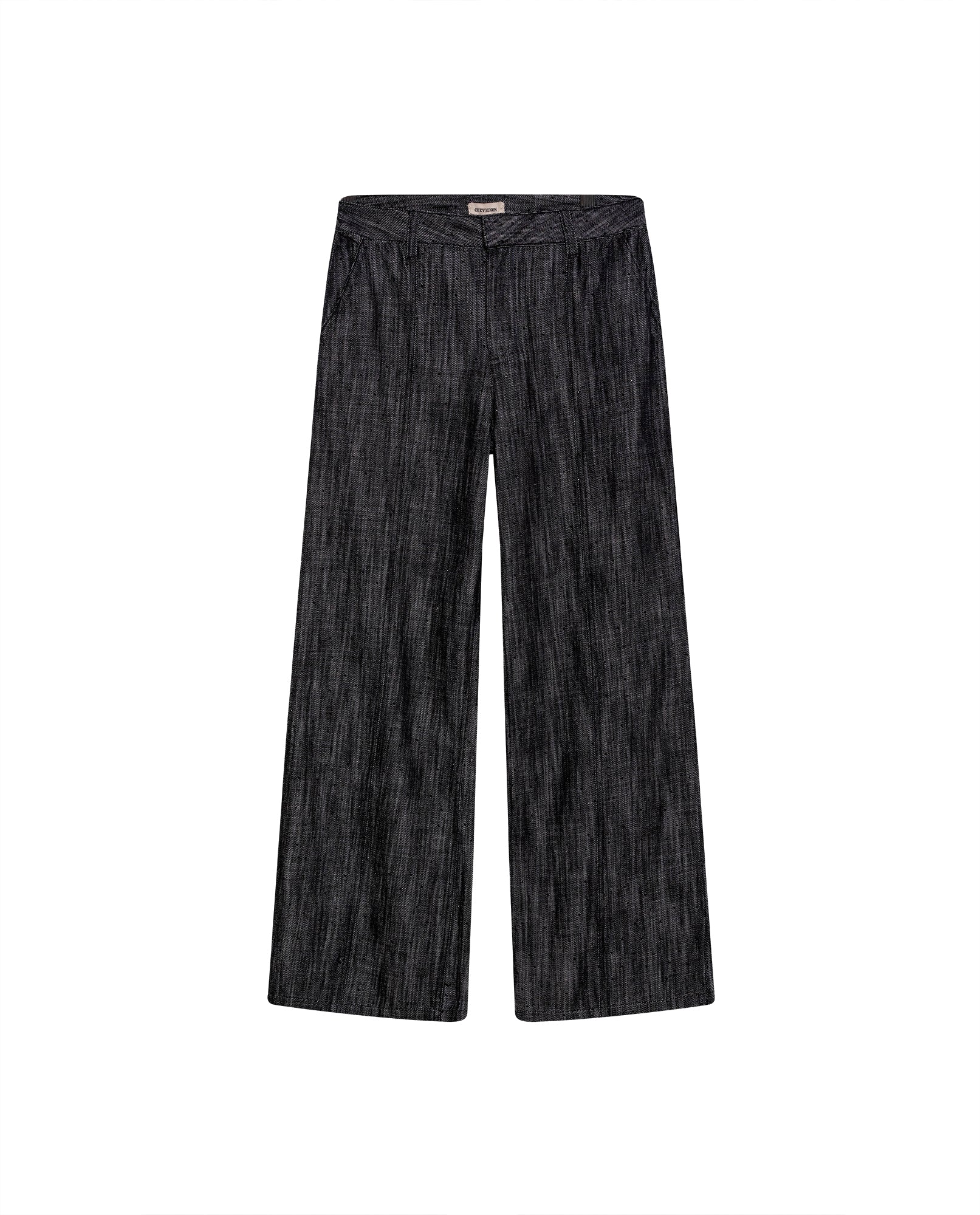Womens Pants Wide Leg High Rise Cotton Denim Rhinestones - Black 63_731H005_NEG194004_3