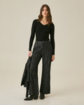 Womens Pants Wide Leg High Rise Cotton Denim Rhinestones - Black 63_731H005_NEG194004_4