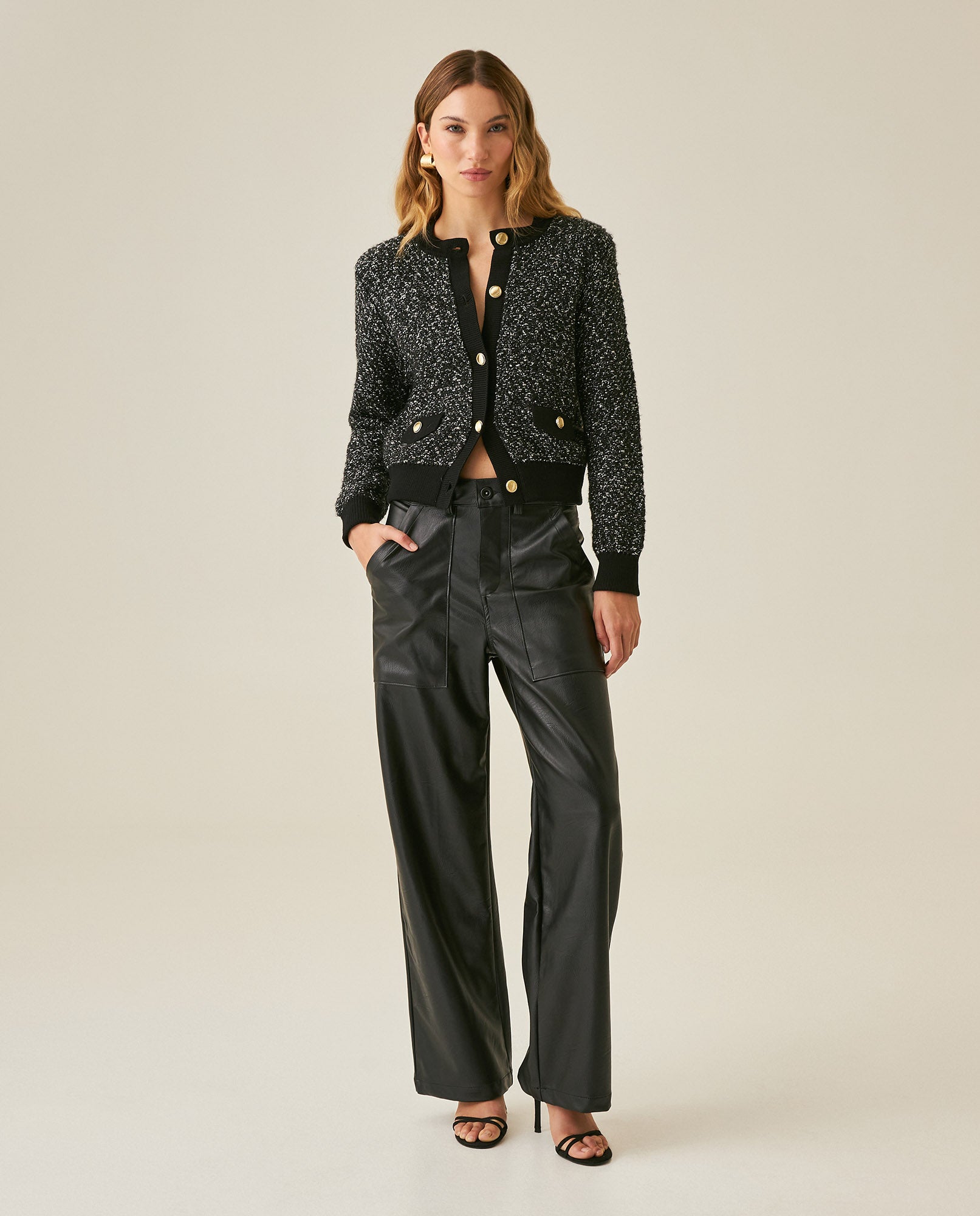 Womens Pants Coated Straight Silhouette High Rise Polyurethane Blend - Black 63_731H007_NEG194004_4