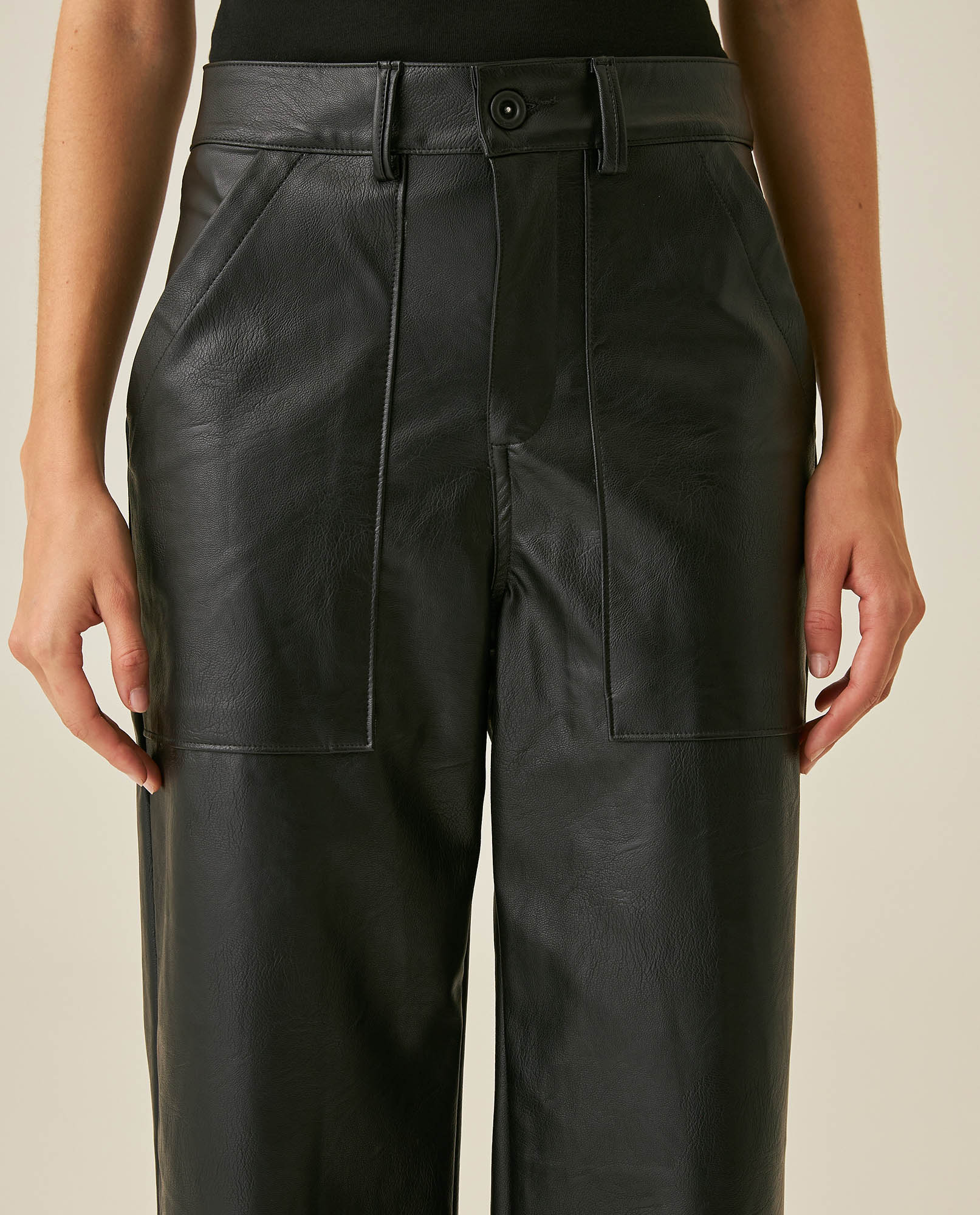 Womens Pants Coated Straight Silhouette High Rise Polyurethane Blend - Black 63_731H007_NEG194004_5