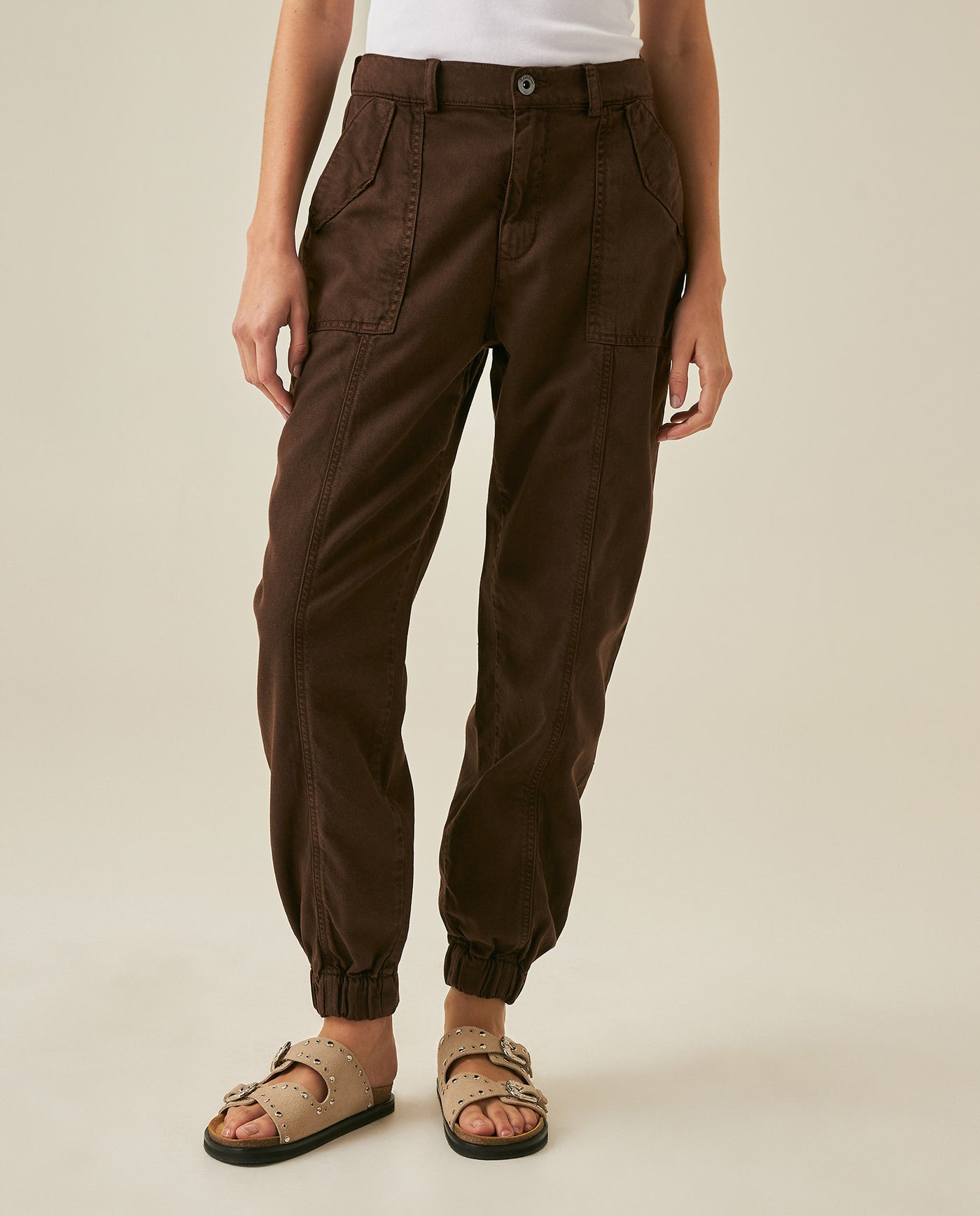 Womens Pants Jogger Silhouette High Rise Cotton Lyocell Denim Lightweight - Brown 63_731H009_CAF191016_0