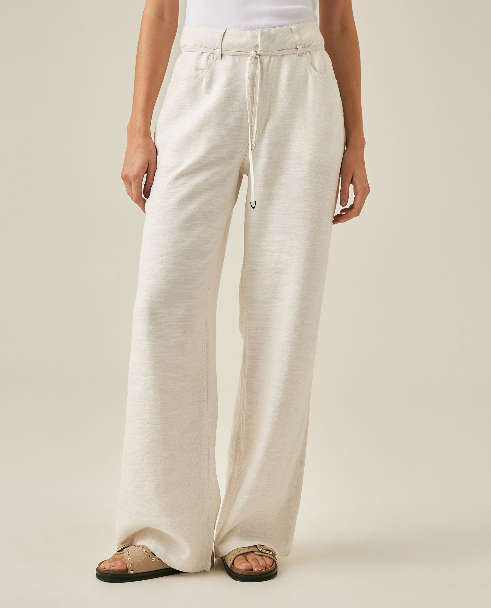 Womens Pants Rodeo Wide Leg Rayon Linen Blend - White 63_731H701_BLA110601_0