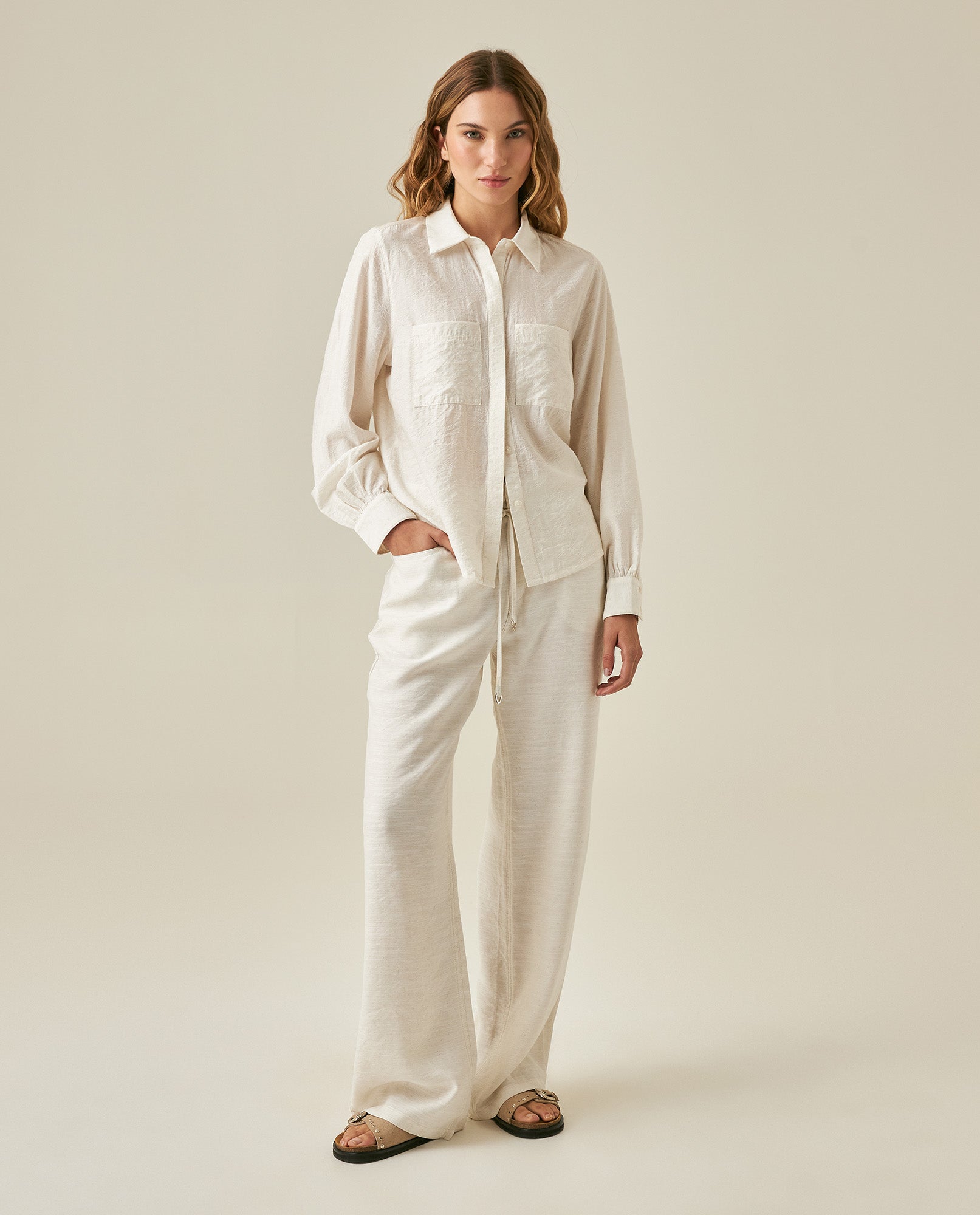 Womens Pants Rodeo Wide Leg Rayon Linen Blend - White 63_731H701_BLA110601_4