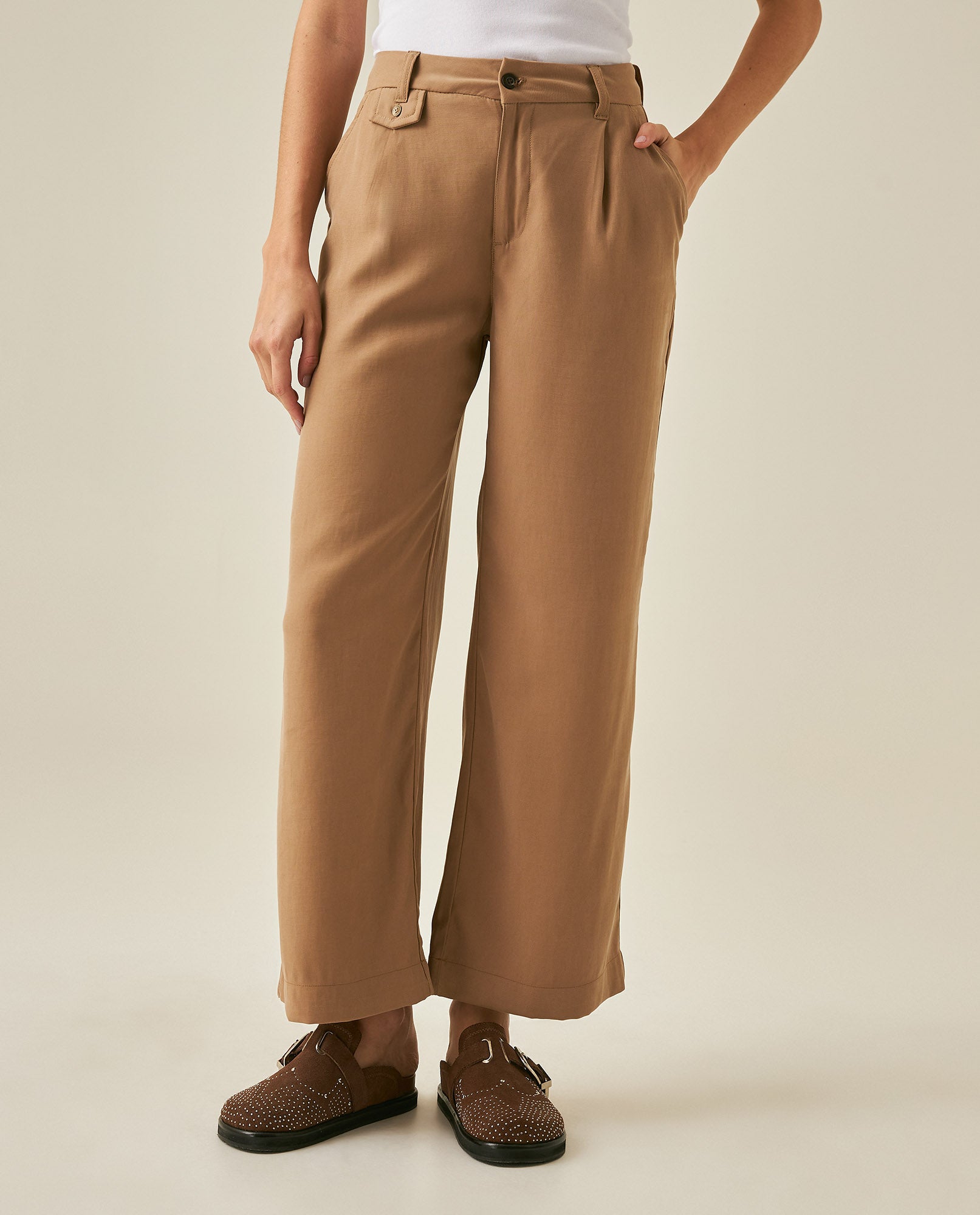 Womens Pants Rodeo Culotte Silhouette Rayon Blend Mid Rise - Beige 63_731H702_BEI161407_0