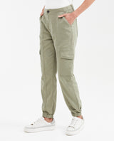 Women's High-Waisted Jogger Pants with Cargo Pockets in Cotton-Viscose-Linen - 4