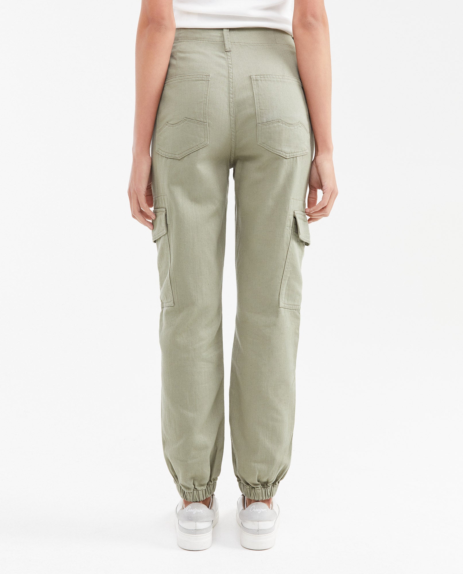 Women's High-Waisted Jogger Pants with Cargo Pockets in Cotton-Viscose-Linen - 5