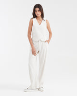 Women's High-Waisted Palazzo Pants with Sequin Stripes in Viscose-Linen-Polyester - 2