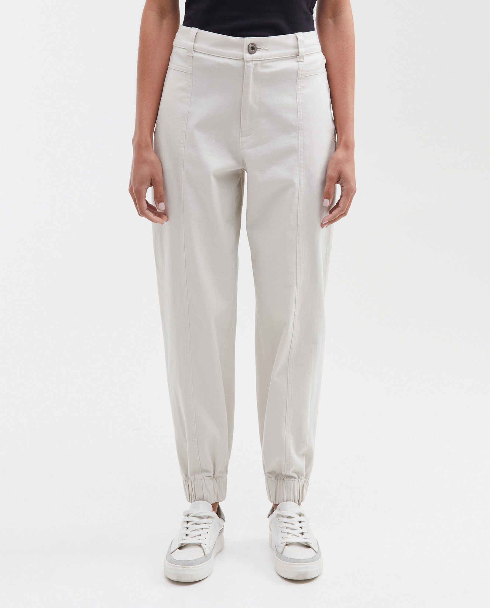 Women's High-Waisted Jogger Pants with Front Cuts in Cotton-Elastane - 1