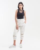 Women's High-Waisted Jogger Pants with Front Cuts in Cotton-Elastane - 2
