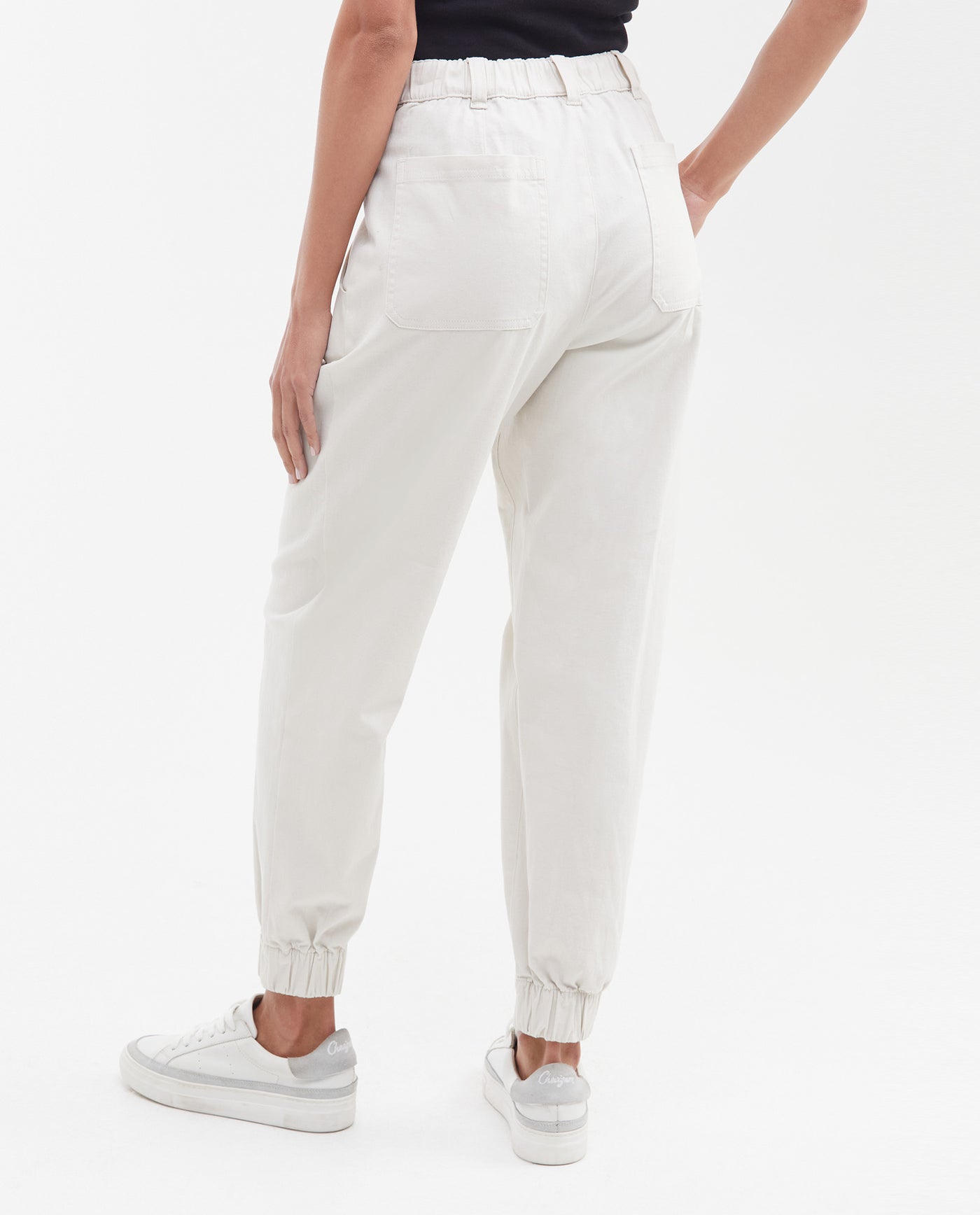 Women's High-Waisted Jogger Pants with Front Cuts in Cotton-Elastane - 5