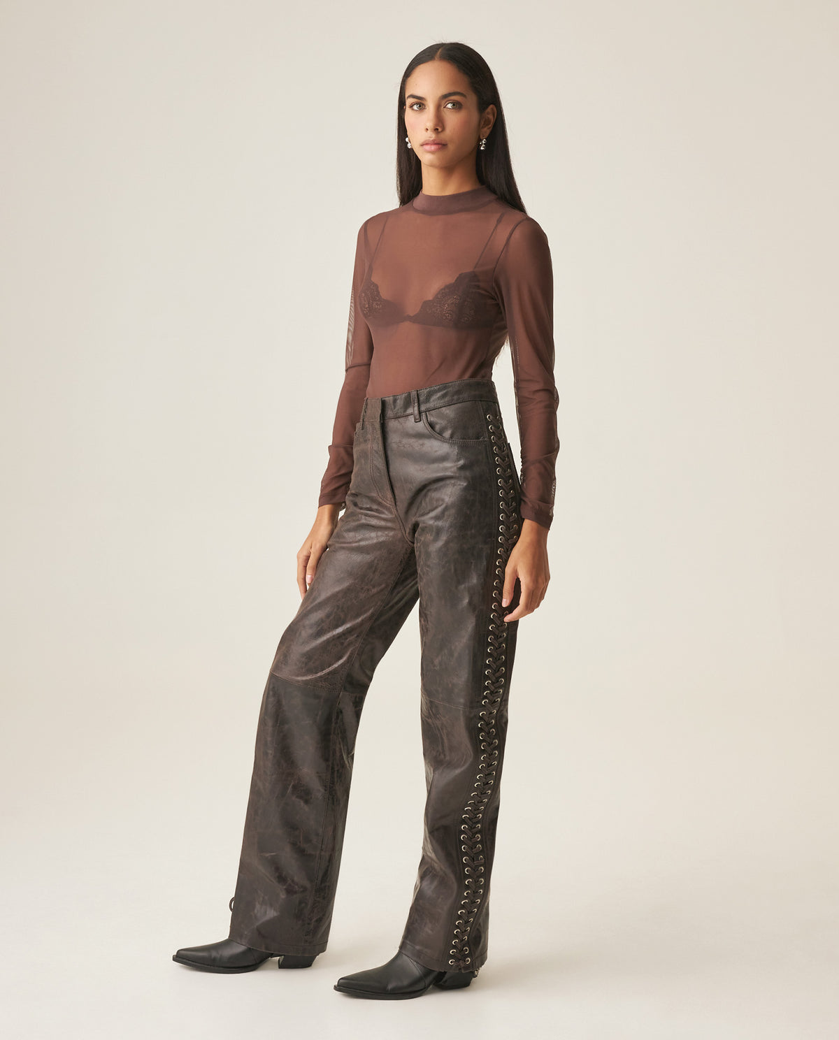 Women´s Leather Barrel Pant - Brown 63_737H401_CAF191325_0