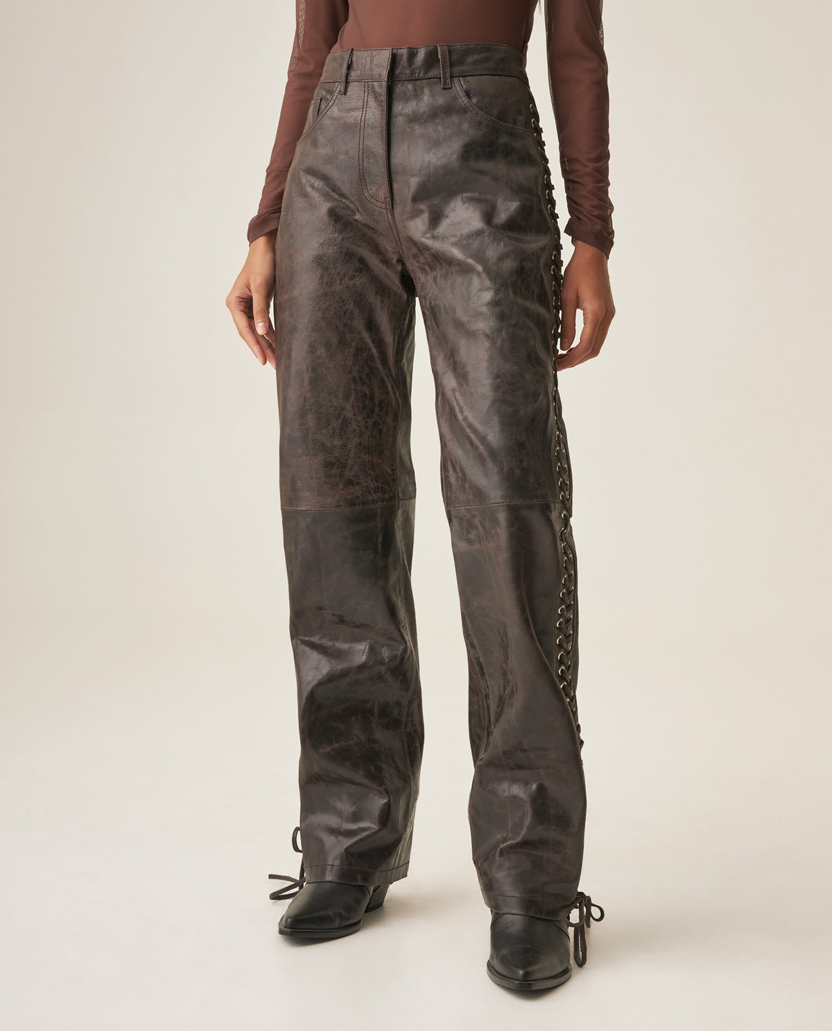 Women´s Leather Barrel Pant - Brown 63_737H401_CAF191325_3