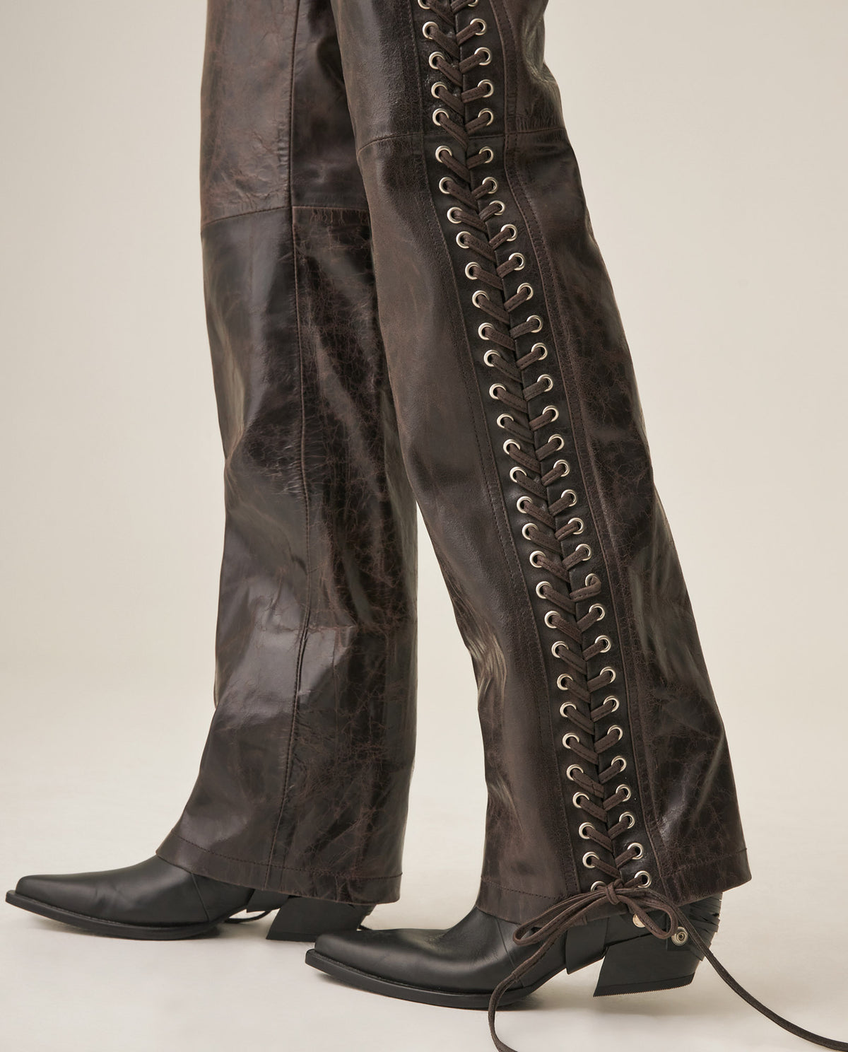 Women´s Leather Barrel Pant - Brown 63_737H401_CAF191325_5