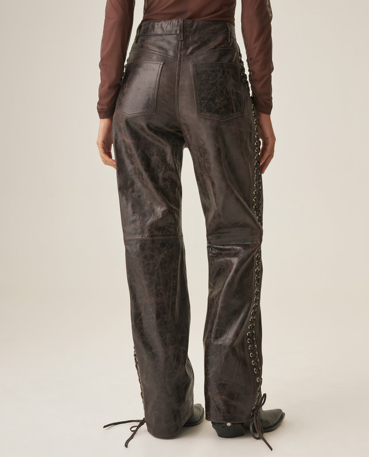 Women´s Leather Barrel Pant - Brown 63_737H401_CAF191325_6