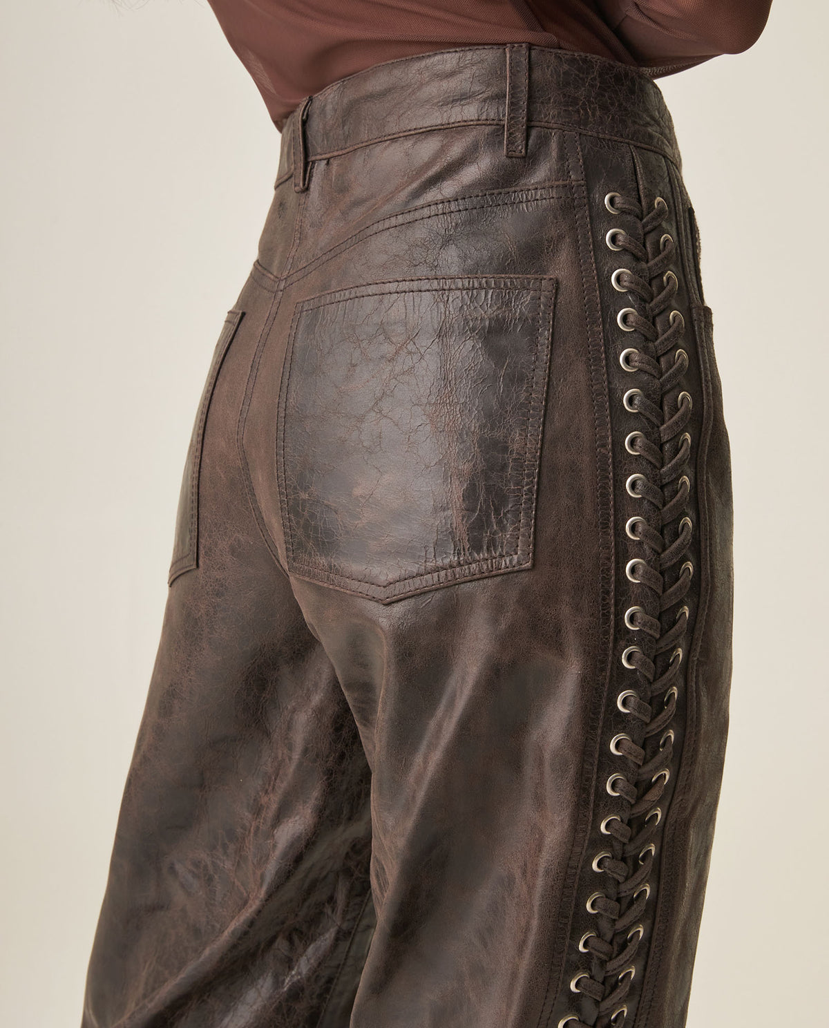Women´s Leather Barrel Pant - Brown 63_737H401_CAF191325_7