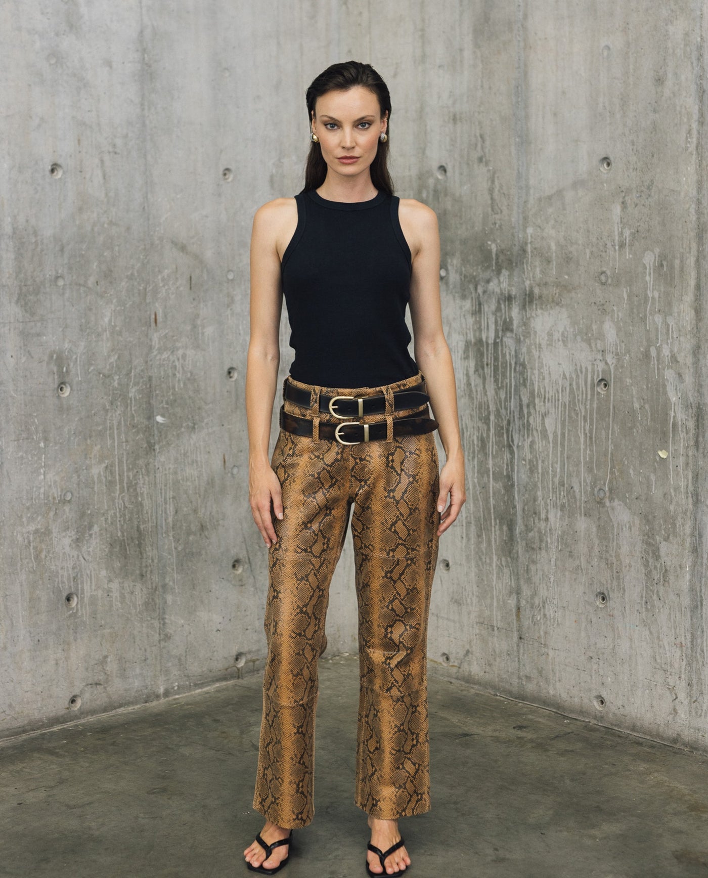 Womens Sheepskin Leather Snake-Print Pants - Special Collection - Brown 63_737H503_CAF161334_0