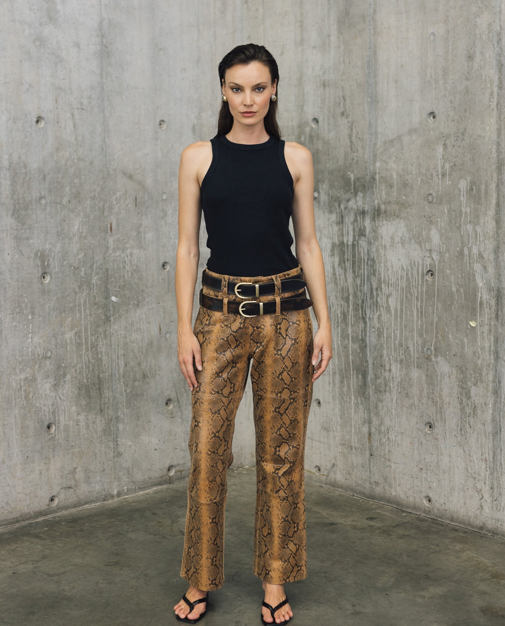 Womens Sheepskin Leather Snake-Print Pants - Special Collection - Brown 63_737H503_CAF161334_0