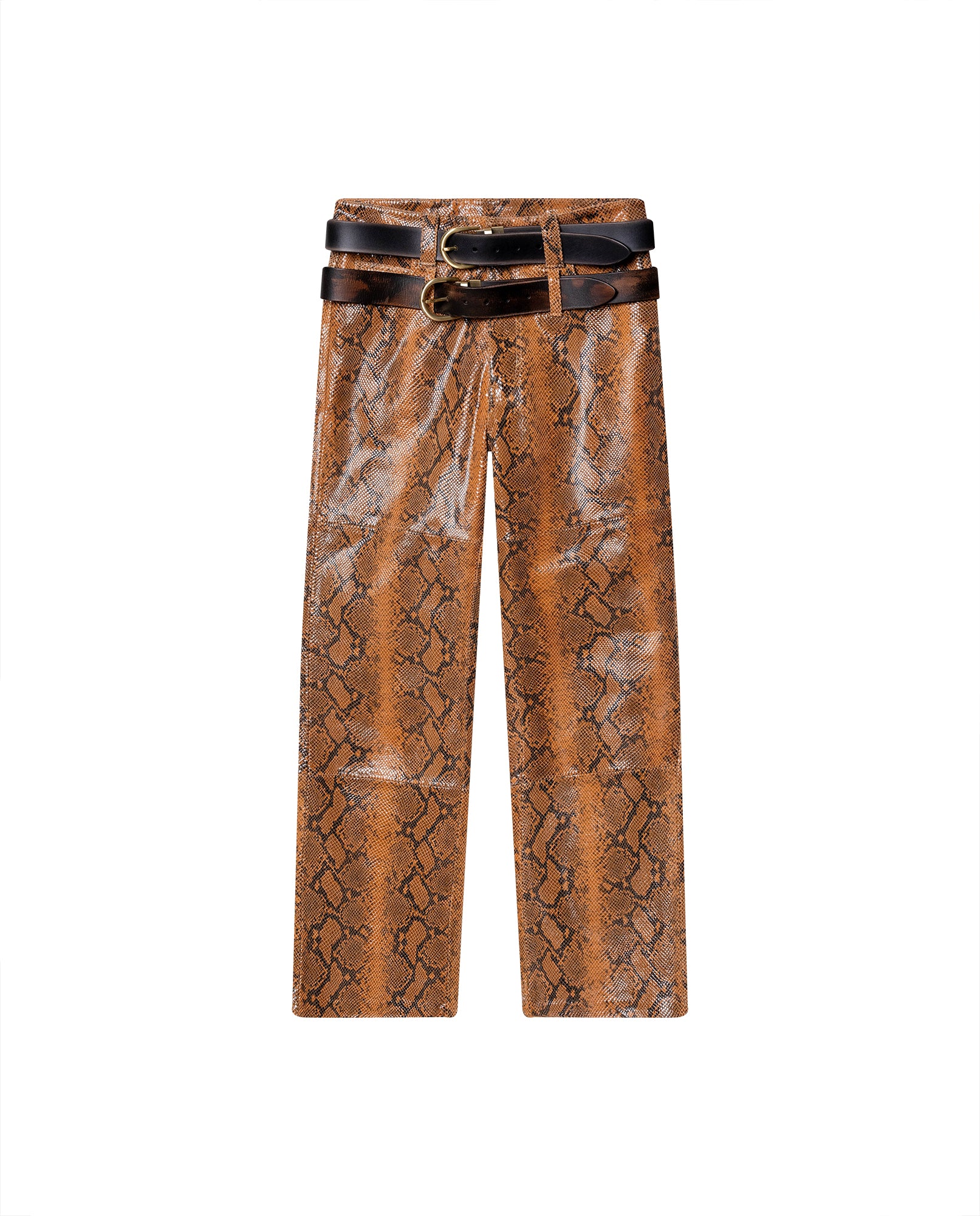 Womens Sheepskin Leather Snake-Print Pants - Special Collection - Brown 63_737H503_CAF161334_4