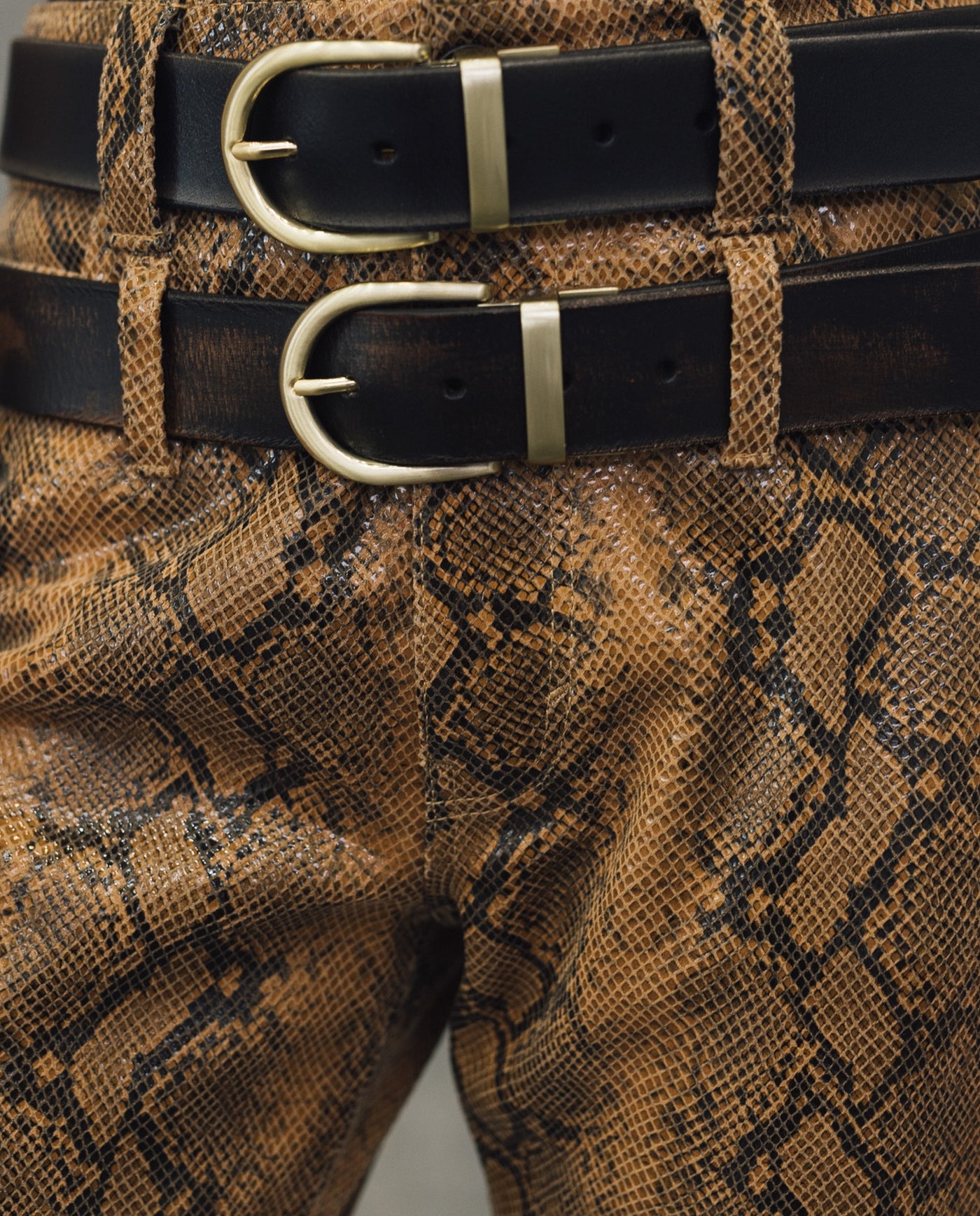 Womens Sheepskin Leather Snake-Print Pants - Special Collection - Brown 63_737H503_CAF161334_5