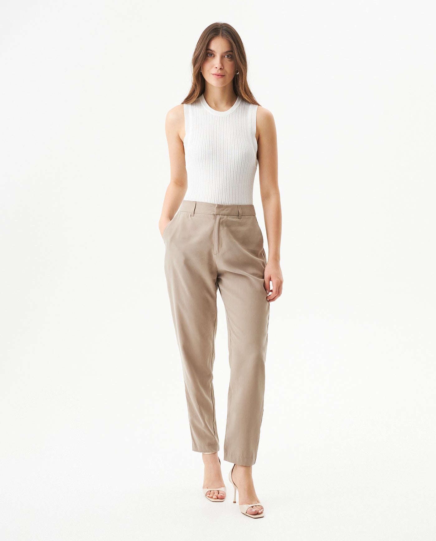 Women's High Rise Straight Fit Pants in Rayon-Polyester Blend, Navigator - 3