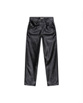 Women's Matte Leather Effect Straight Fit High Rise Pants in Polyurethane-Polyester Blend, Nocturne - 1