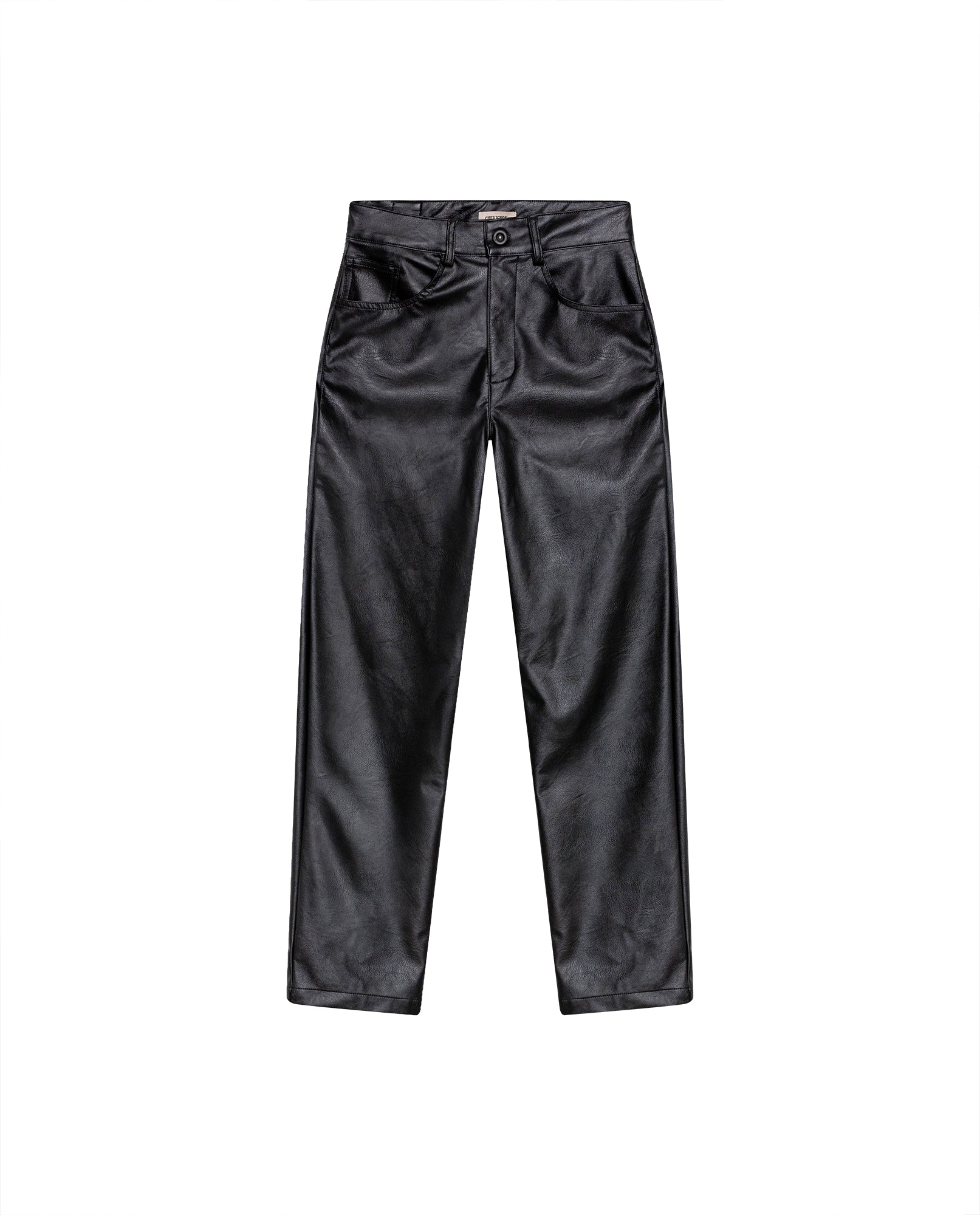 Women's Matte Leather Effect Straight Fit High Rise Pants in Polyurethane-Polyester Blend, Nocturne - 1