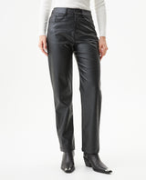 Women's Matte Leather Effect Straight Fit High Rise Pants in Polyurethane-Polyester Blend, Nocturne - 2