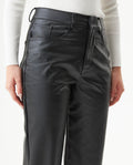 Women's Matte Leather Effect Straight Fit High Rise Pants in Polyurethane-Polyester Blend, Nocturne - 4